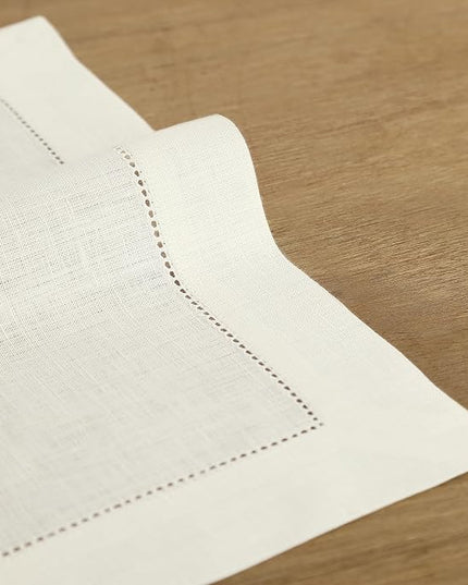 Solino Home Square Placemats Set of 4-100% Pure Linen Ivory Cloth Placemats 14 x 14 Inch - Classic Hemstitch, Machine Washable Place Mats for Holiday, Christmas, New Year