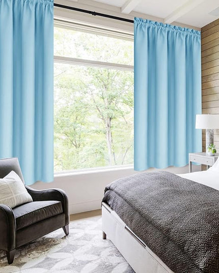 DWCN Light Blue Blackout Curtains for Bedroom – Rod Pocket Thermal Insulated Energy Saving Drapes for Living Room and Bedroom, W 38 x L 54 Inch, 2 Panels