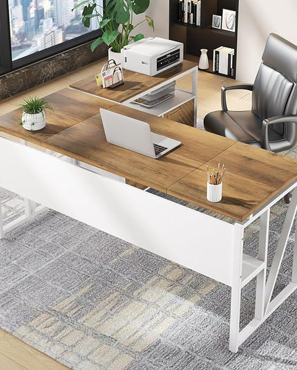 Tribesigns Office Desk with Drawers Sets, 63 inches L Shaped Computer Desk with Mobile File Cabinet,Big Executive Desk for Home Office Furniture Sets (Light Walnut, 63-inch)