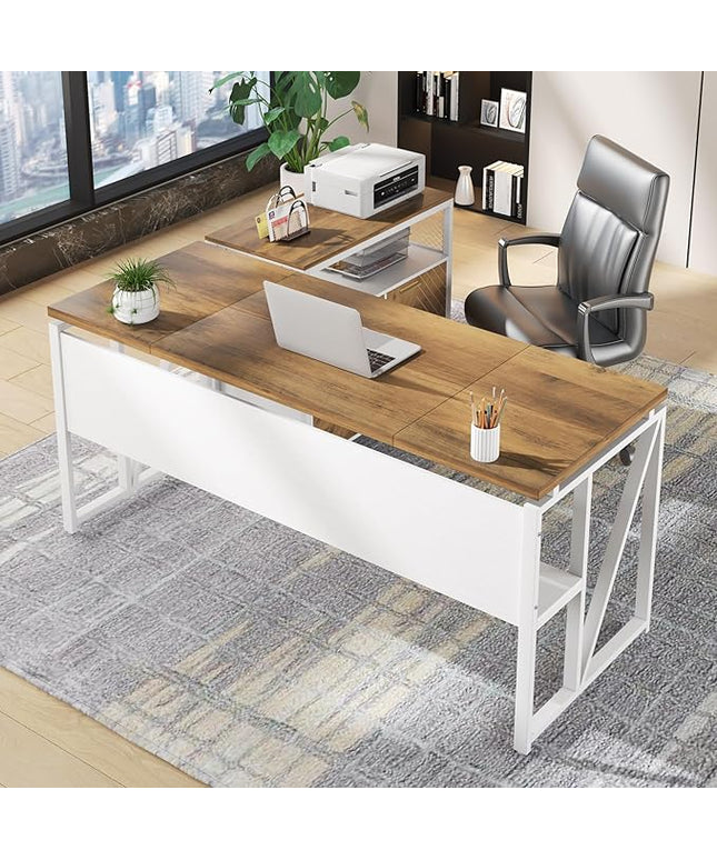 Tribesigns Office Desk with Drawers Sets, 63 inches L Shaped Computer Desk with Mobile File Cabinet,Big Executive Desk for Home Office Furniture Sets (Light Walnut, 63-inch)