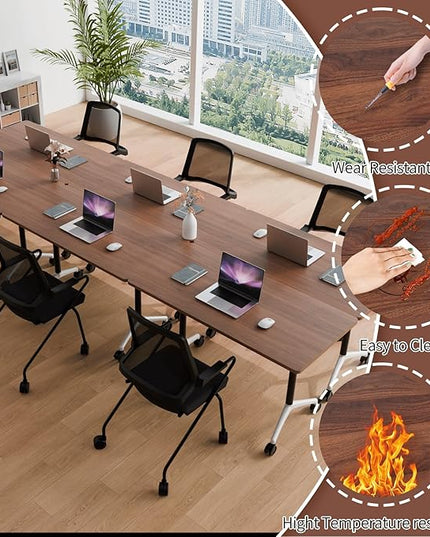 Conference Room Table with Flip-Top Design for Dynamic Meetings, Business Table Computer Desk with Heavy-Duty Frame,Foldable Seminar Meeting Tables for Home Office (6, A, 61IN)