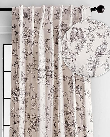 Maison d' Hermine Curtains for Living Room 100% Cotton 96 inch Length One Panel Light Filtering Toile Curtains for Bedroom Windows with Rod and Loop Pockets Drapes (Jouy Paradise Grey, 50" W x 96" L)
