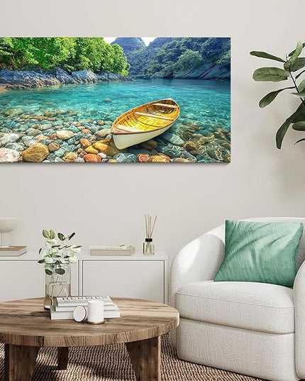 HGUAOA Lake Canvas Wall Art - Nature Landscape Mountain Wall Art for Living Room, Rustic Artwork for Walls, Pictures for Bedroom, Fine Home Decor, Scenic Wall Decor 20×40IN
