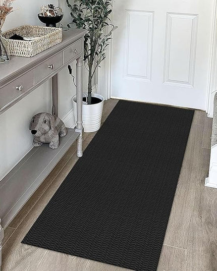 KOZYFLY Washable Runner Rug 2x5 Ft Runners for Hallways Rubber Backed Throw Rug, Braided Cotton Entryway Runner Indoor, Carpet Runners for Hallway Kitchen Entryway Bedroom, Black/Grey