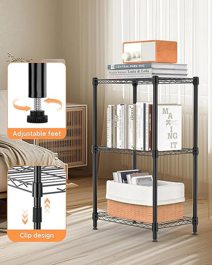 3 Tiers Shelf Metal Storage Shelves Wire Rack Closet Organizers with Wheel for Garage Kitchen Bathroom Laundry Black 11.8" D x 17.7" W x 28.8" H