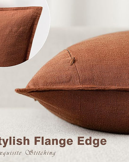 Foindtower Pack of 2, Decorative Linen Soild Throw Pillow Covers Soft Accent Cushion Case Farmhouse Neutral Pillowcase for Chair Couch Sofa Bedroom Living Room Home Decor 16 x 16 Inch Fall Rust Orange