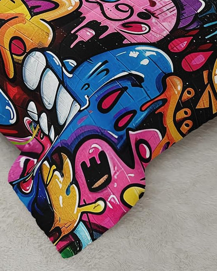 AILONEN Graffiti Bedding Sets for Kids Teens Full Size,Monster Graffiti Colorful Print Comforter Set,Funny Monsters Duvet Set,3-Piece, 1 Quilt and 2 Pillowcases,Soft Microfiber