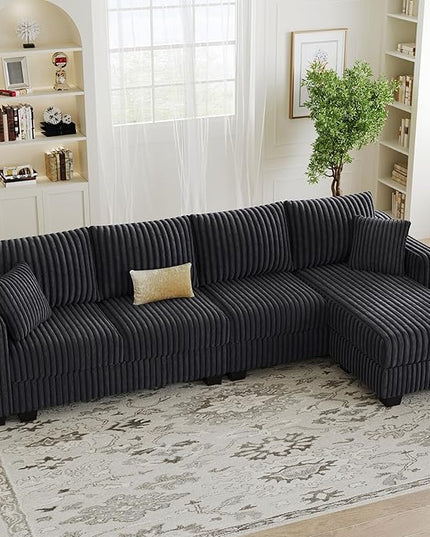 Belffin Sectional Couch with L-Shape Chaise L Shaped Couch with Ottoman Sectional Couches for Living Room Corduroy (Dark Grey, L Shaped)