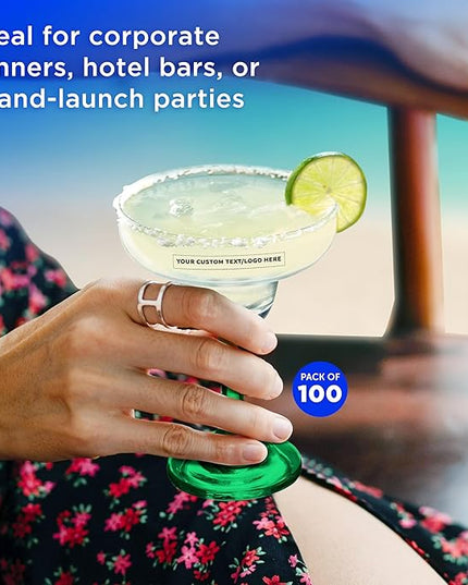 DISCOUNT PROMOS 100 Margarita Glasses Set, 9 oz. - Personalized Text, Logo - Classic, Smooth, Barware, Glassware - Green