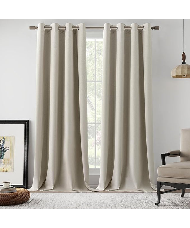 132 Inch 100% Blackout Extra Long Curtains 11 FT Length, Thermal Insulated Natural Linen Drapes Living Room High Ceiling Tall Cutains 2 Story Window Draperies, Natural, W52 x L132, 2 Panels