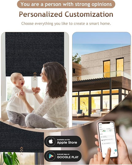 Kincmo Motorized Blinds with Remote,100% Blackout Motorized Roller Shades Work with Apple Homekit,Alexa,Google, Custom Electric Blinds with App,Voice Control (Eclipse Onyx Black)