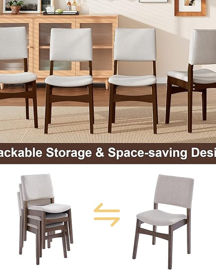 7-Piece Dining Set Modern Dinner Table set for 6, Wood Dining Table with 6 Upholstered Chairs, 60" Rectangular Table with Stackable Chairs Padded Seat Backrest for Dining Room Kitchen Apartment