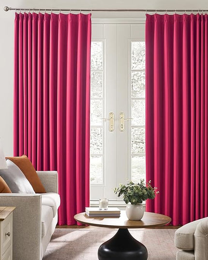 KEQIAOSUOCAI Pinch Pleated Curtains 120 Inches Long, Energy Saving Window Treatment Privacy Drapery for Living Room, Vertical Track System Elegant Hook Drapes(Hot Pink, 2 Panels, W40 x L120)