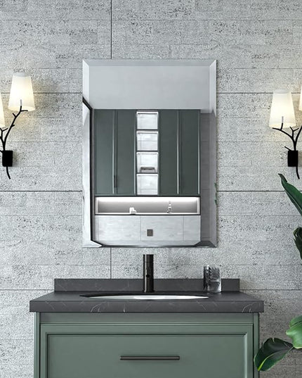 Mirrorons Beveled Mirror, Bathroom Mirrors for Wall 20" x 28", Frameless Rectangle Bathroom Mirror with Beveled Edge, Hangs Horizontally or Vertically, Upgraded Packing