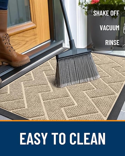 OLANLY Front Door Mat Indoor Outdoor Entrance, Waterproof All-Season, All-Weather Doormat, Sturdy Natural Rubber, Low Profile, Easy Clean Patio Porch Entryway Mat, Herringbone Brick (Beige, 47x32)