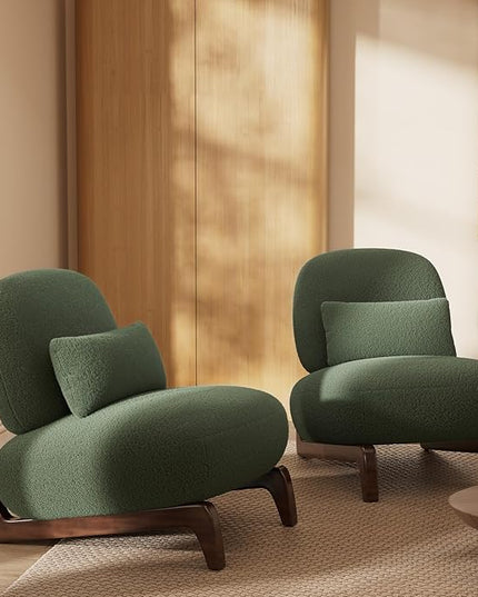 Morden Fort 3 Piece Cloud Couch Set, Modern Sherpa Boucle Sofa Set with Wood Legs, Skin-Friendly Minimalist Upholstered Comfy Couch Sofas for Living Room, 3-Seater Sofa & 2 Chairs, Forest Green