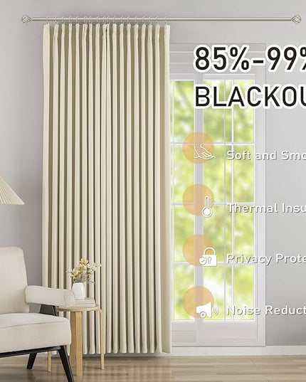 DONREN Cream Pinch Pleated Blackout Curtains with Hooks - 72 inch Length Room Darkening Thermal Insulated Window Curtain Drapes for Living Room Bedroom Set of 2 Panels 40" Wx72 L