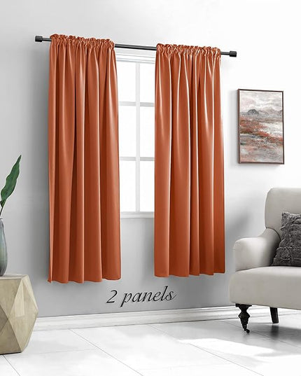 DONREN Rust Orange Blackout Thermal Insulated Window Curtains for Bedroom Living Room,Energy Efficicent Rod Pocket Window Treatment Decorative Drapes (2 Panels 52 W X 63 Inches Long)