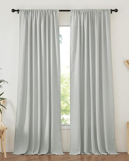 NICETOWN Linen Grey Curtains 84 inches Length 2 Panels Set, Rod Pocket & Back Tab Flax Linen Burlap Semi Sheer Eclectic Drapes Privacy with Light Filtering for Bedroom/Living Room, 52 x 84 inch