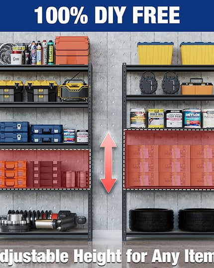 WORKPRO 5-Tier Storage Shelf, 72" H Heavy Duty Adjustable Garage Shelving Unit 2180LBS Capacity, for Basement, Kitchen, Pantry, 35.4”Wx15.7”Dx72”H, Black