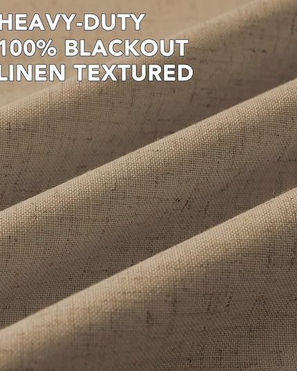 H.VERSAILTEX Linen Curtains 100% Blackout Curtains for Bedroom 102 inch Long Full Light Blocking Nature Linen Blended Window Curtains for Living Room Nickel Grommet (2 Panels, Heathered Macchiato)