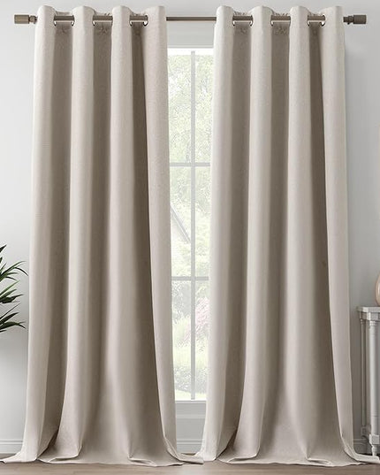 100% Linen Blackout Curtains 120 Inches Long, Noise Reducing Privacy Thermal Insulated Lightweight 10 FT Extra Long Window Drapes for Living Room Patio, Sand Beige, W52 x L120, 2 Panels