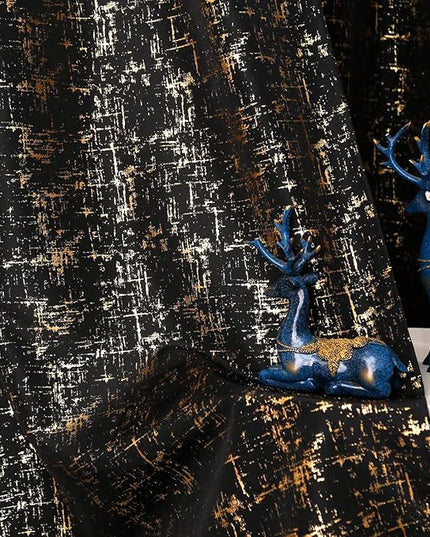 Taisier Home Gold Foil Print Linen Textured Curtains - Geometric Dots Pattern Design for Nursery, Toy Room - Thermal Insulated Window Treatment, 2 Panels, 63" L, Black and Gold