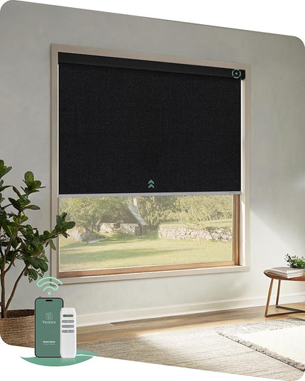 Yoolax Motorized Blinds with Remote, Blackout Remote Shades for Windows, Automatic Roller Shades Cordless Electric Blinds for Bedroom Living Room Office, Custom Size (Fabric Black)