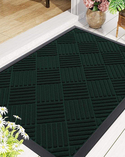 Smiry Front Door Mat Outside Entrance, Heavy Duty Outdoor Indoor Mat, Natural Rubber Doormat, Non Slip, Trap Dirt and Moisture, Easy Clean, Low Profile Patio Porch Entryway Mat, 29.5x17, Dark Green