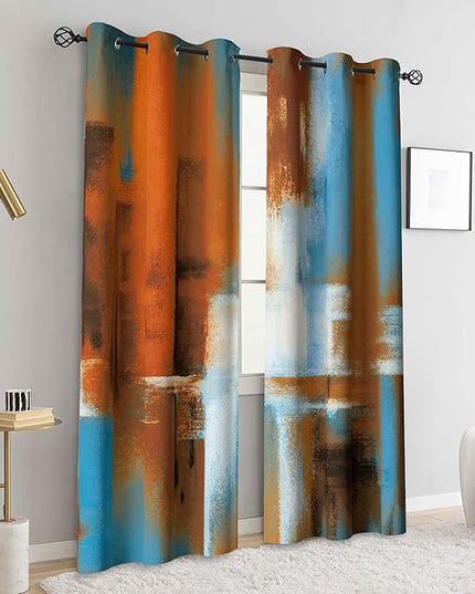 Asuexpect Rust Curtains 2 Panels Abstract Curtain Room Darkening Grommet Window Drapes Modern Decorative Window Treatments for Bedroom Living Room, 42x63 Inches