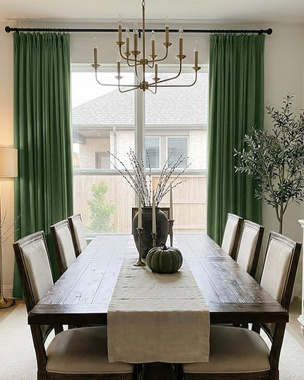 100% Blackout Shield Linen Look Textured Pinch Pleated Curtains Blackout Drapes 102 Inch Long 2 Panels Set, Faux Linen Blackout Curtains for Bedroom & Living Room, 40" W x 102" L, Moss Green