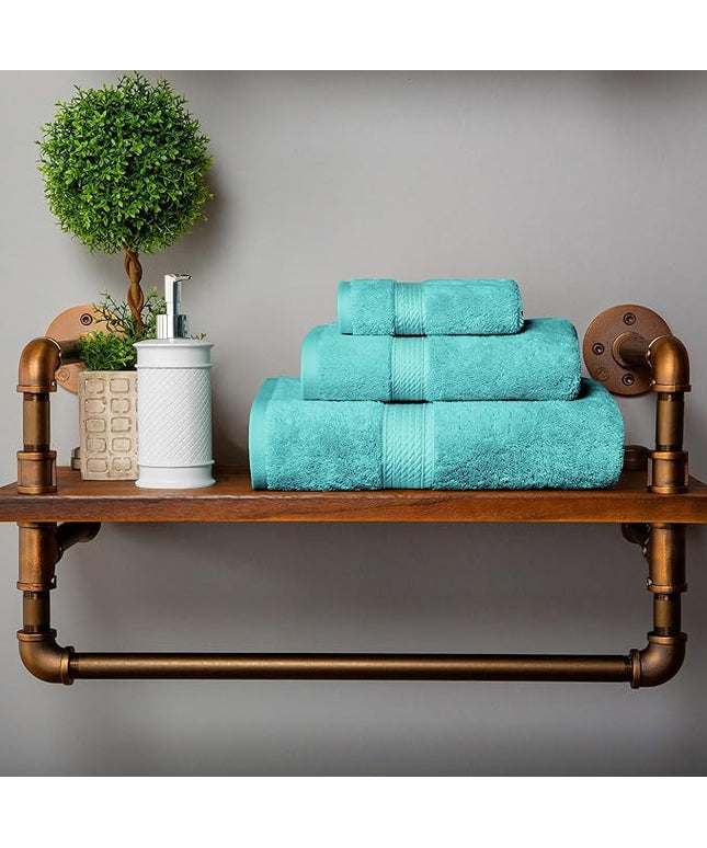 Superior Egyptian Cotton Pile 3 Piece Towel Set, Includes 1 Bath, 1 Hand, 1 Face Towel/Washcloth, Ultra Soft Luxury Towels, Thick Plush Essentials, Guest Bath, Spa, Hotel Bathroom, Turquoise