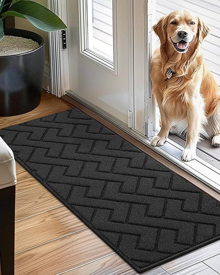 hicorfe Indoor Doormat,Front Back Door Mat Rubber Backing Non Slip Door Mats 20"x48" Absorbent Resist Dirt Entrance Doormat Inside Floor Mats for Entryway Washable Low-Profile(Charcoal)