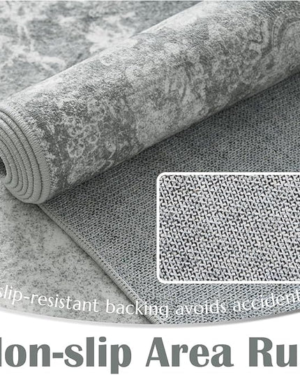jinchan Vintage Floral 5x7 Area Rugs - Machine Washable Distressed Design Soft Ultra-Thin Low-Pile Non-Slip Carpet for Kitchen Bedroom Nursery Living Room Dining Room Home Office (5x7ft, Grey)