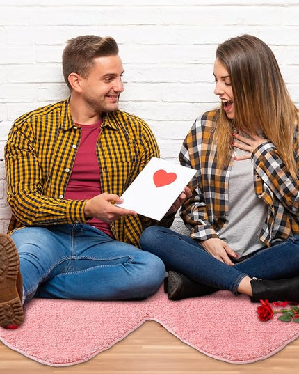 Hoolerry Valentines Heart Rug Double Heart Shaped Bathroom Rug Decorative Non Slip Doormat Washable Love Shag Shower Mat Home Bedroom Living Room 15.75 x 31.5 Inch(Pink)