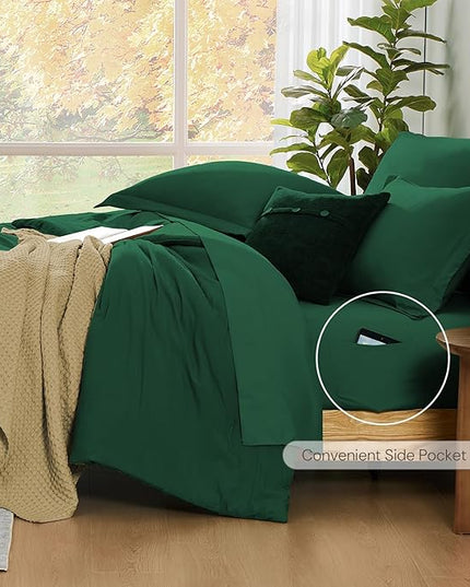 WRENSONGE Full Size Comforter Sets, 7 Pieces Emerald Green Bed in a Bag with Fitted Sheet, Flat Sheet, 2 Pillow Shams, 2 Pillowcases, Warm Bedding Sets for All Season