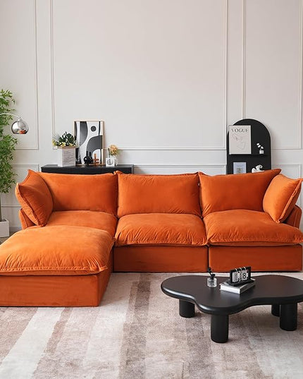 JACH L-Shaped Modular Couches, Deep Seat Sectional Couch with Chaise Ottoman, Modern Comfy Cloud Sectional Sofas, Cushion Covers Removable, Two Corners and A Middle Sofa for Living Room (Orange)