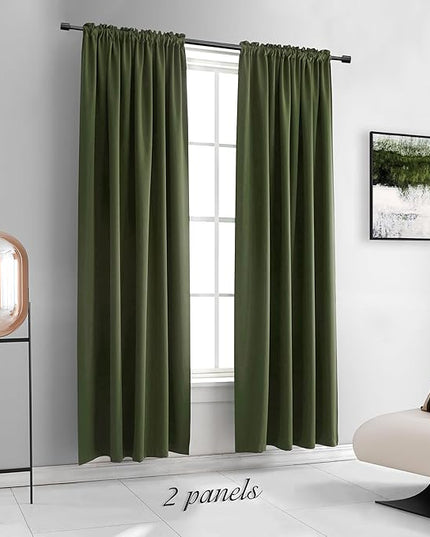DONREN Dark Olive Green Christmas Deco Blackout Curtains 84 Inch Length for Guest Room - Cedar Green Room Darkening Thermal Insulated for Bedroom Livingroom 52" Wide x 84" Long,2 Panels