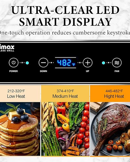 Indoor Grill, CUSIMAX Electric Smokeless Grill & Griddle with REPLACEABLE Smoke Filter Sponge, 1500W Korean BBQ Grill, Smart LED Display, Larger Grilling Area, Black(New Model)