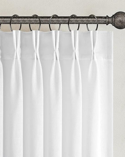 Topfinel 105 Inch Curtains 2 Panels Set,Two Packs Pinch Pleat Back Tab Linen Window Semi Sheer Privacy Thick Decorative Curtain Drapes for Living Room Bedroom,40x105 in Long,Ivory/Snow White