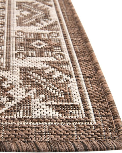 Rugs.com Outdoor Aztec Collection Rug – 13 Ft Square Brown Flatweave-Pile Rug Perfect for Living Rooms, Kitchens, Entryways