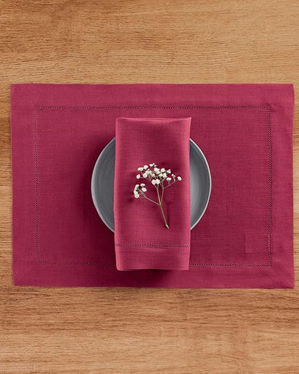 Solino Home Linen Cloth Napkins Set of 4-100% Pure Linen Beet Dinner Napkins 20 x 20 Inch for Christmas, Winter, New Year - Classic Hemstitch, Handcrafted and Machine Washable