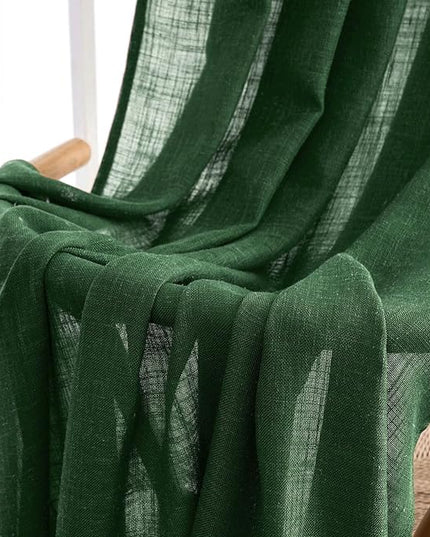 MIULEE Emerald Green Linen Curtains 120 Inches Long for Bedroom Living Room, Christmas Soft Thick Linen Textured Window Drapes Semi Sheer Light Filtering Back Tab Rod Pocket Burlap Look, 2 Panels