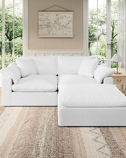 Modular Sectional Sofa Cloud Couch,Down Filled Comfy Cloud Modern Sofa,White Linen L Shape Oversized Couch Cushion Covers Removable for Living Room