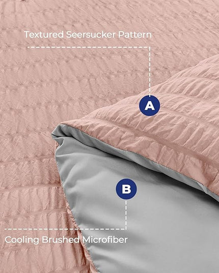 HYMOKEGE Rose Gold/Light Grey Twin XL Comforter Set Seersucker 5 Pieces, All Season Luxury Bed in a Bag for Bedroom, Bedding Set with Comforter, Sheets, Pillowcase & Sham