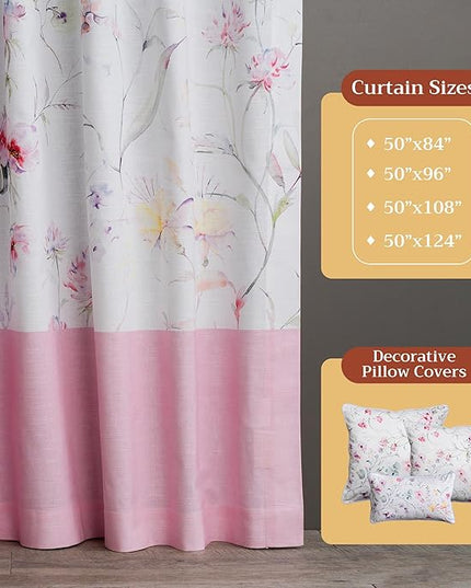 Maison d' Hermine Curtains for Living Room 100% Cotton 84 inch Length Two Panels Light Filtering Curtains for Bedroom Windows with Rod and Loop Pockets Drapes (Summer Floral Pink, 50" W x 84" L)