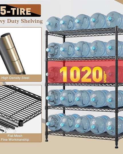 REIBII 5-Tier Wire Shelving Rack Storage Shelves Metal Shelves,1020 LBS Adjustable Heavy Duty Metal Shelving Units and Storage for Garage Pantry Bathroom 29" W X 14" D X 63" H