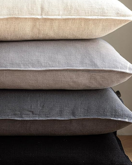 Foindtower Pack of 2, Decorative Linen Soild Throw Pillow Covers Soft Accent Cushion Case Boho Farmhouse Neutral Pillowcase for Chair Couch Sofa Bedroom Living Room Home Decor 16 x 16 Inch Black
