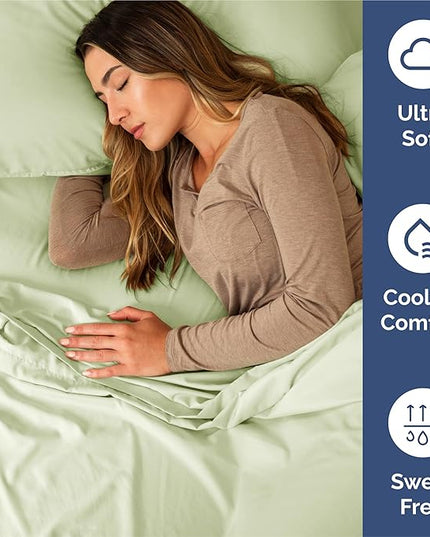 King Size 4 Piece Sheet Set - Comfy Breathable & Cooling Bed Sheets Set - Hotel Luxury Bedding for Women, Men, Kids, Teens, Boys & Girls - Deep Pockets and Wrinkle Free - Oeko-Tex - Light Sage Green