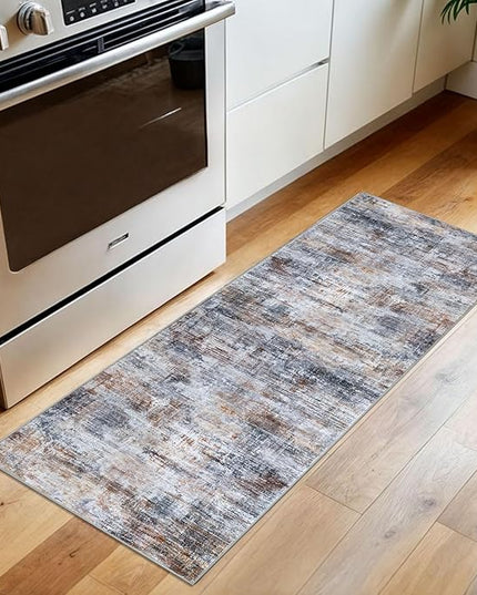 IOHOUZE Abstract Runner Rug 2x5 Ft Washable Runners for Hallways, Non Slip Kitchen Runner Soft Printed Faux Wool Entryway Runner Indoor, Modern Abstract Floor Carpet for Hall Bedroom, Orange Grey